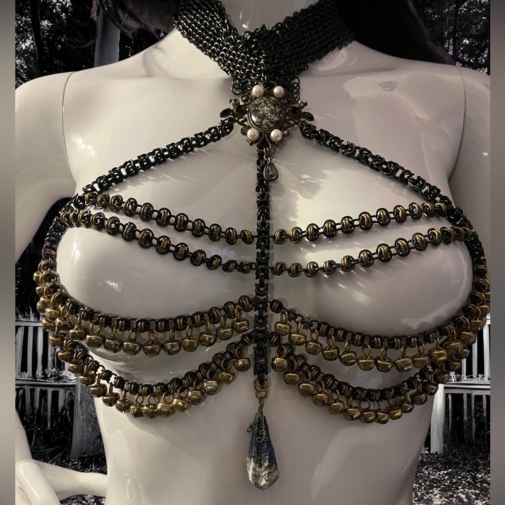 Handmade one of a kind Jewelry harness necklace adjustable fits all goth exotic - Picture 7 of 7